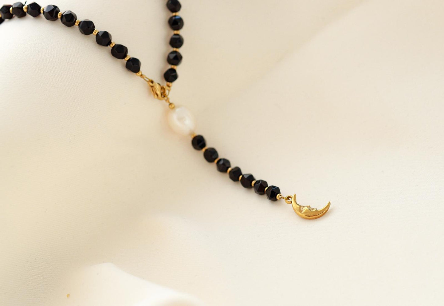 Colier Glitterati cu agat negru și perlă de cultură