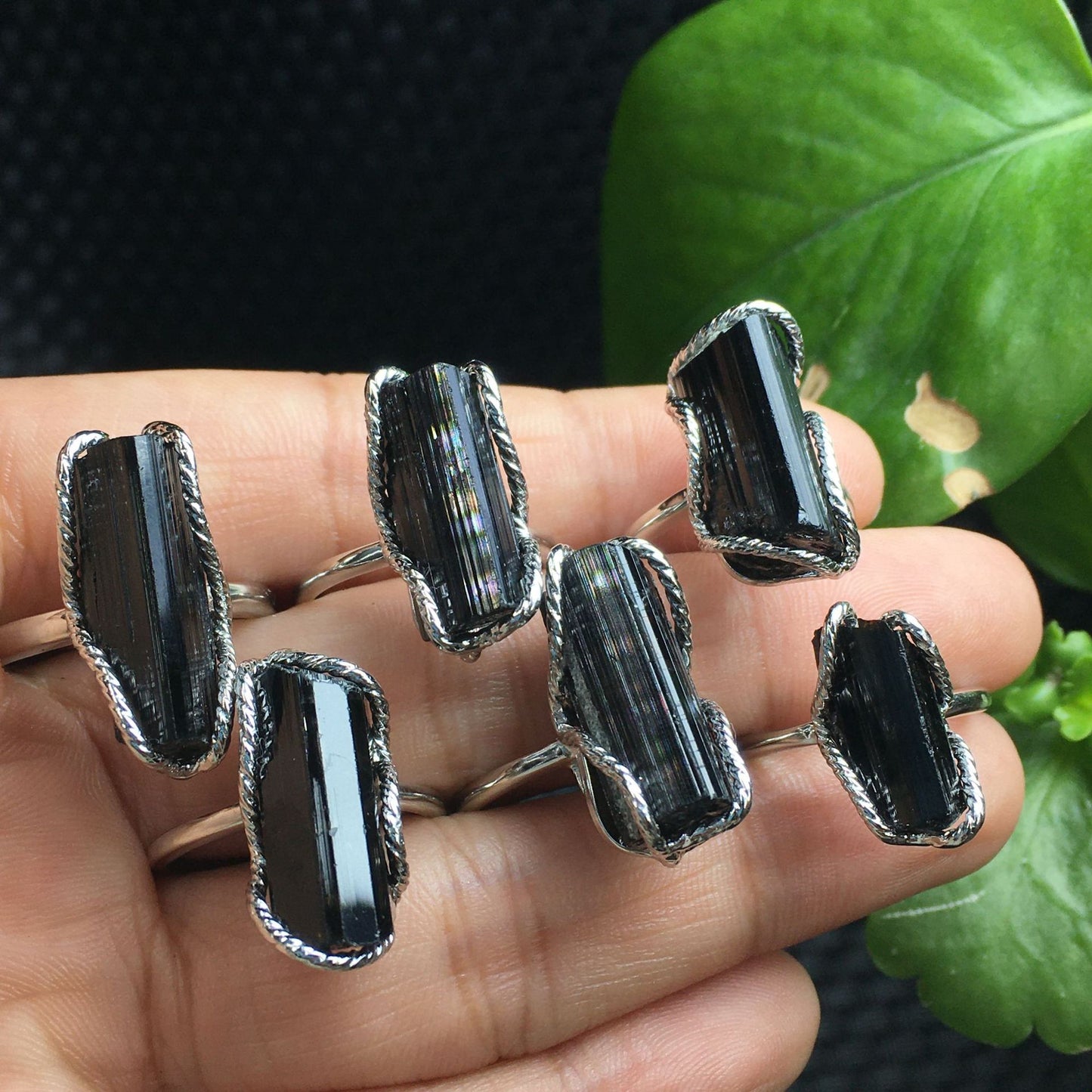 Inel Glitterati din argint cu piatră naturală Turmalină neagră