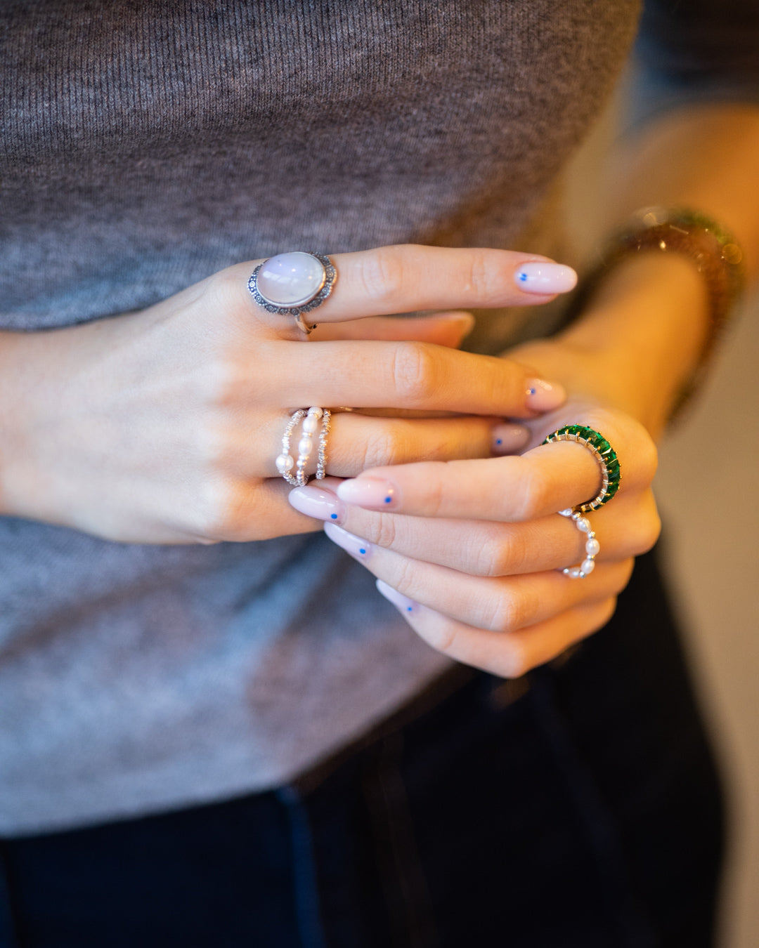 Inel Glitterati Murmur Emerald, placat cu aur de de 18k