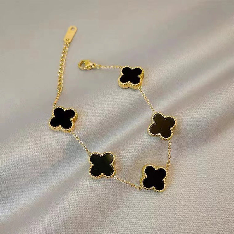 Bratara placata cu aur de 18k Glitterati Clover - black
