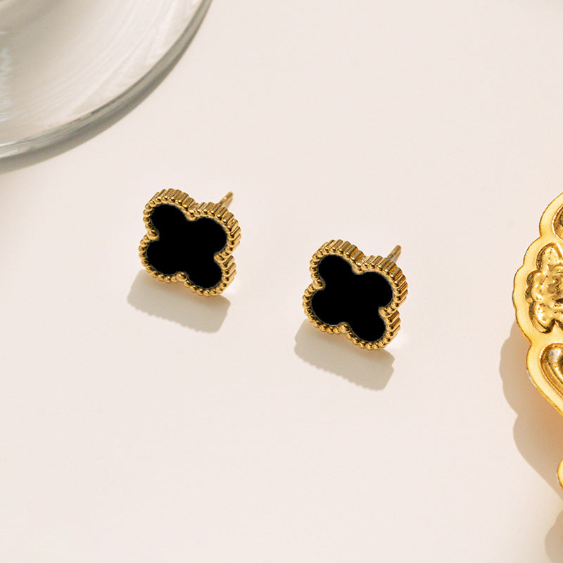 Cercei placați cu aur de 18k Glitterati Clover - black