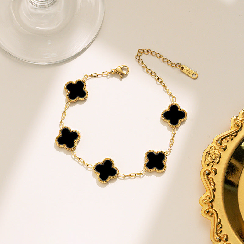 Bratara placata cu aur de 18k Glitterati Clover - black