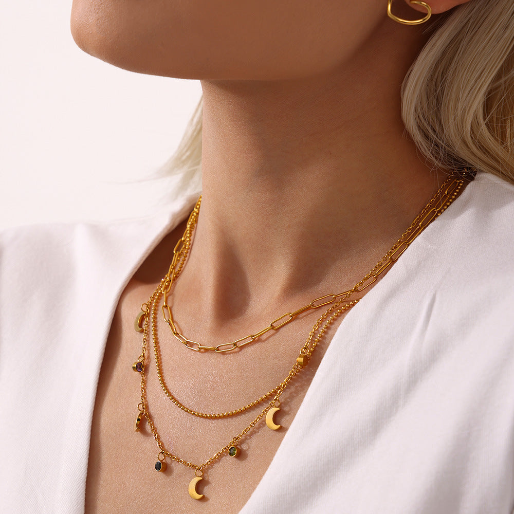 Colier placat cu aur de 18k Glitterati Moon Star