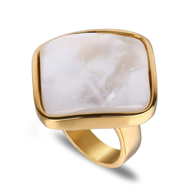 Inel placat cu aur de 18k și piatra naturala mother of pearl Glitterati Allure