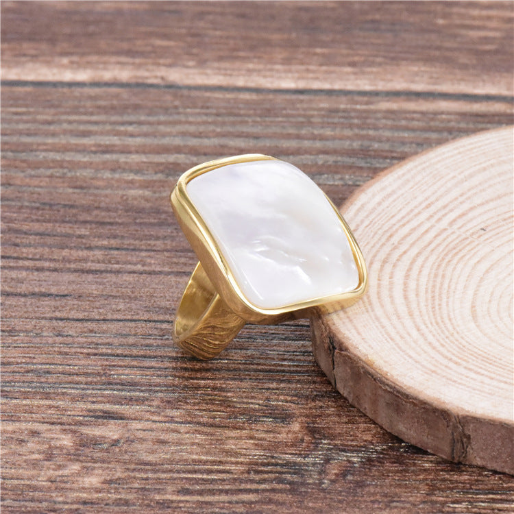 Inel placat cu aur de 18k și piatra naturala mother of pearl Glitterati Allure