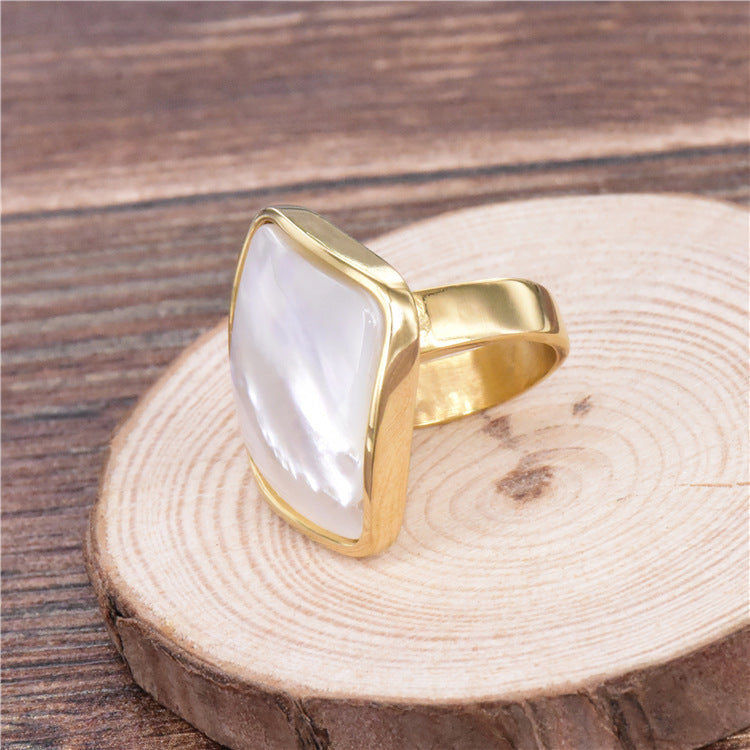 Inel placat cu aur de 18k și piatra naturala mother of pearl Glitterati Allure