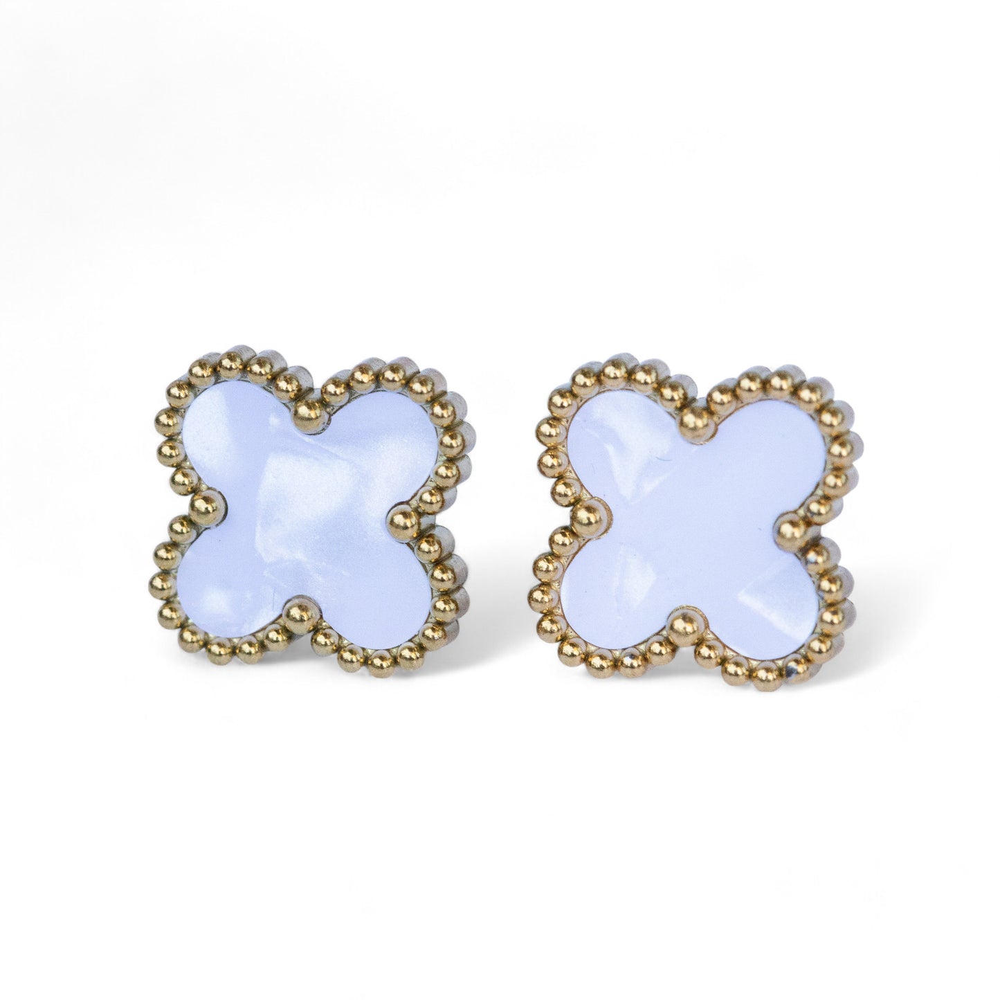 Cercei placați cu aur de 18k Glitterati Clover - white