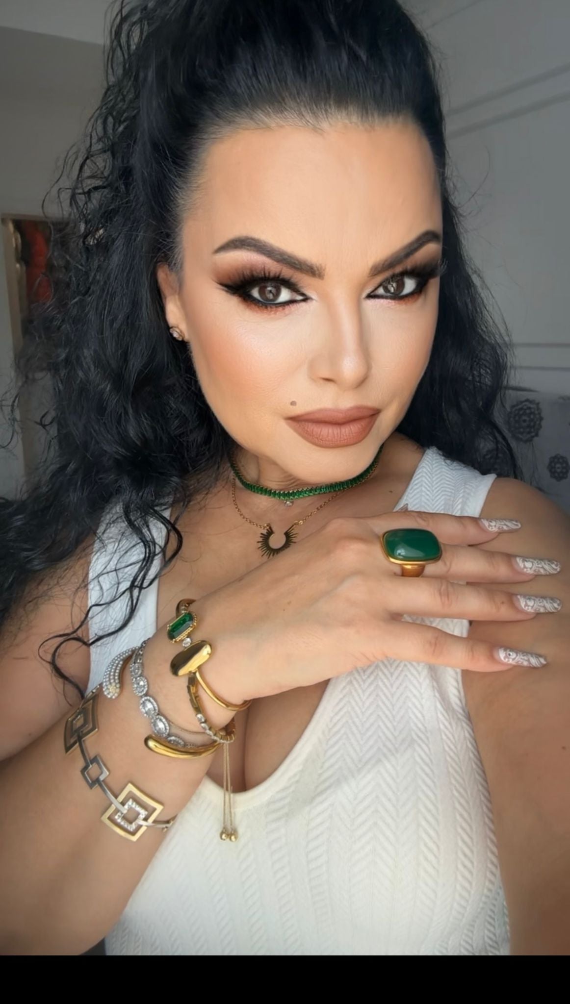 Inel Glitterati placat cu aur de 18k și piatră naturală Agată verde