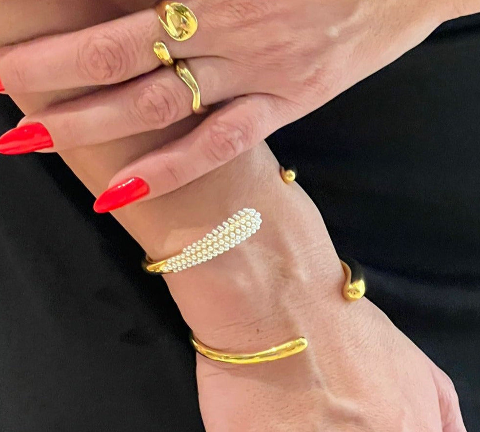 Inel Gliteratti Golden Petal - placat cu aur de 18k
