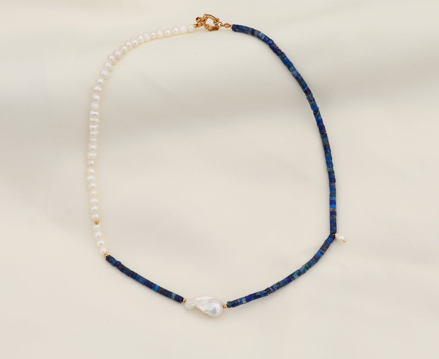 Colier Glitterati cu perle naturale de cultură, lapis lazuli si perla baroc