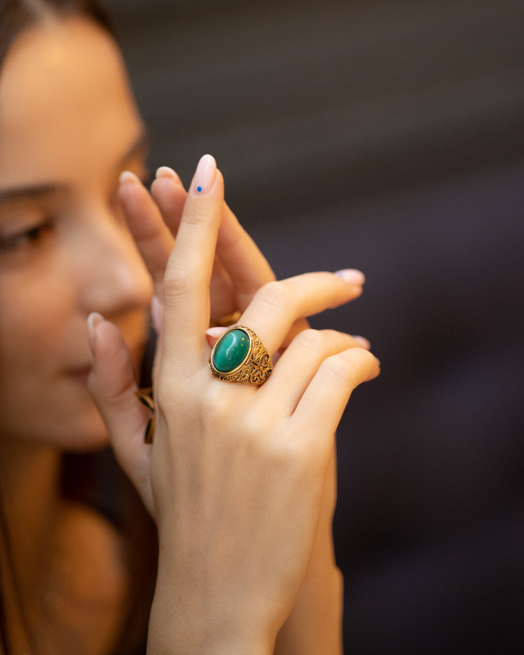 Inel Glitterati placat cu aur de 18K și piatră naturală cat eye