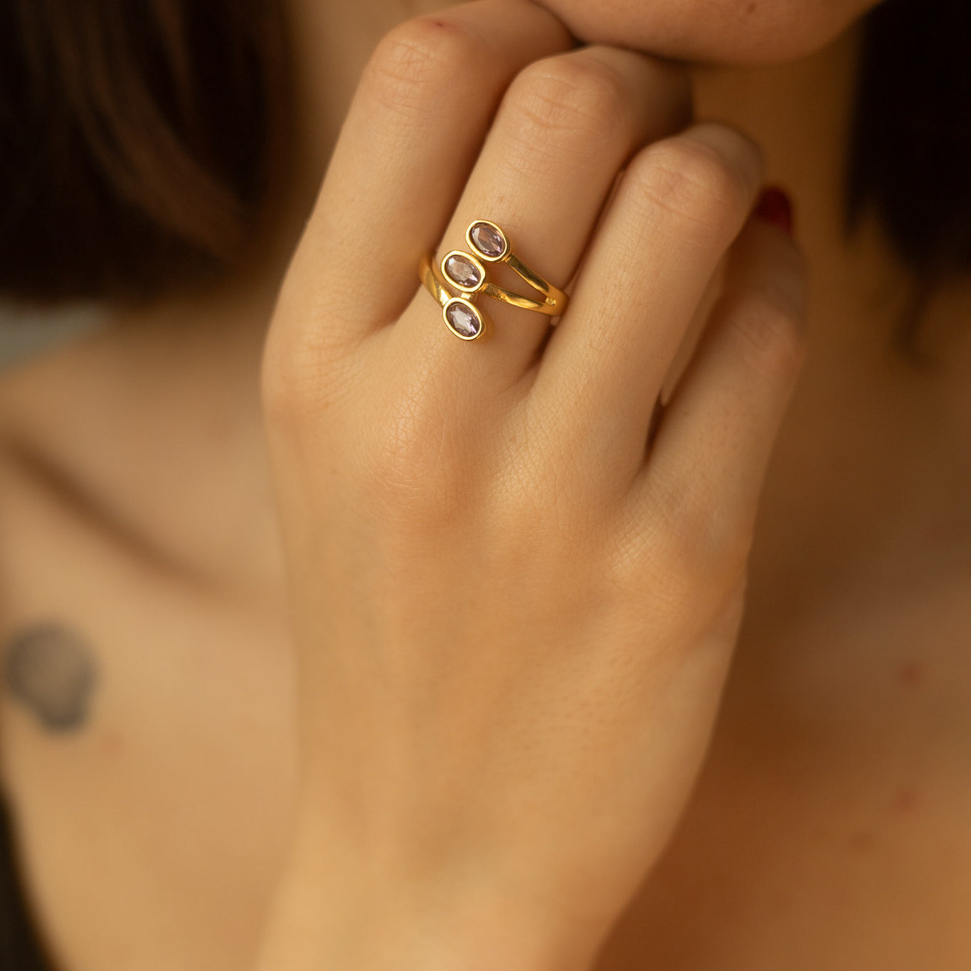 Inel placat cu aur de 18k Glitterati Trilogy