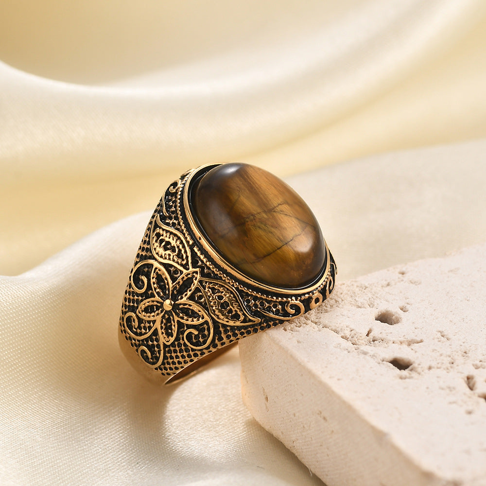 Inel Glitterati placat cu aur de 18K și piatră naturală tiger eye