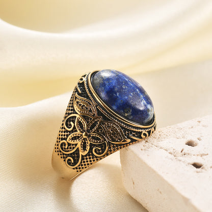 Inel Glitterati placat cu aur de 18K și piatră naturală blue-veins