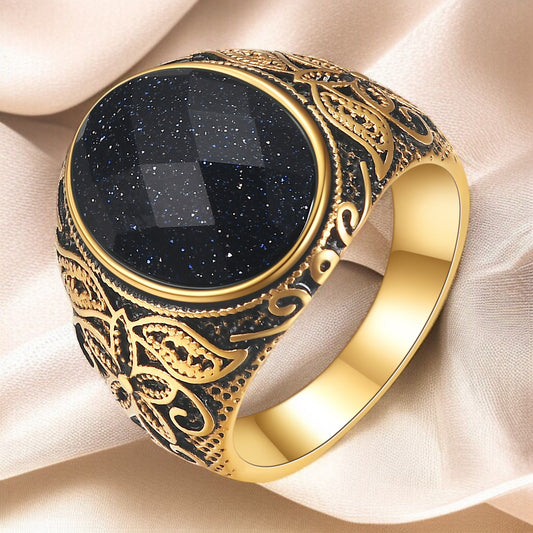 Inel Glitterati placat cu aur de 18K și piatră naturală Blue sandstone