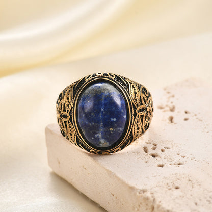 Inel Glitterati placat cu aur de 18K și piatră naturală blue-veins