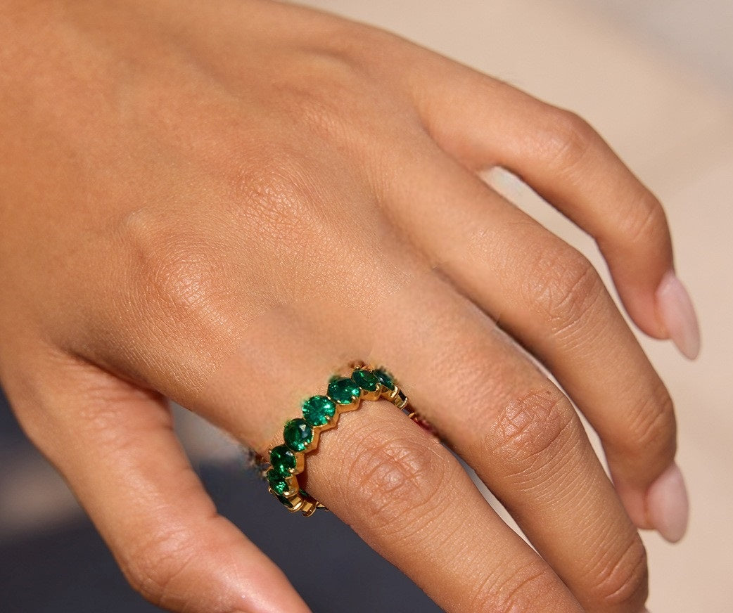 Inel Glitterati Murmur Emerald, placat cu aur de de 18k