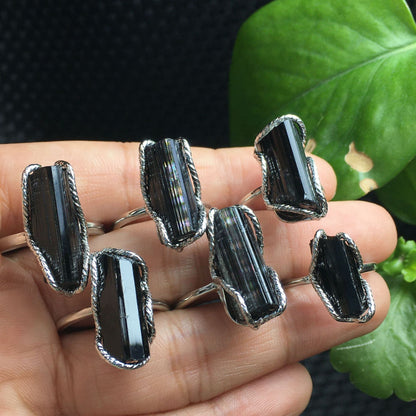 Inel Glitterati  din argint cu piatră naturală Turmalină neagră