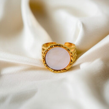 Inel Glitterati   placat cu aur de 18K și piatră naturală sidef