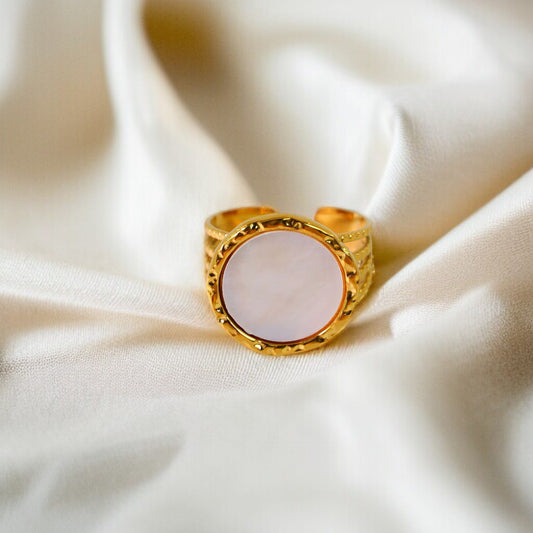 Inel Glitterati   placat cu aur de 18K și piatră naturală sidef