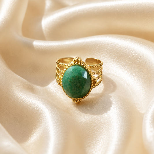 Inel Glitterati Prosperity, cu jad verde, placat cu aur de 18k