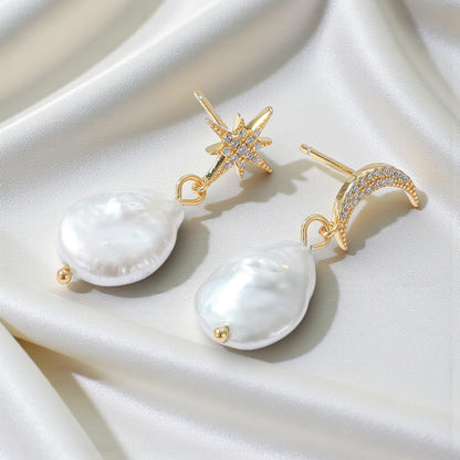 Cercei Glitterati din argint, cu perlă naturală de cultura