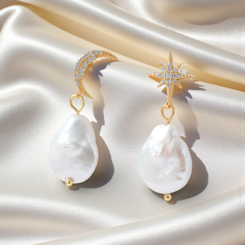 Cercei Glitterati din argint, cu perlă naturală de cultura