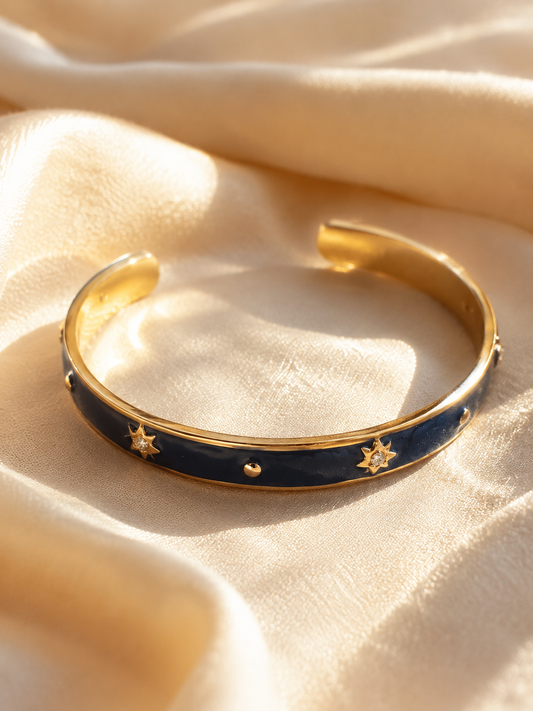 Bratara reglabilă placata cu aur de 18k Glitterati Black Star