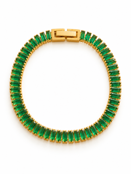 Brățară aurie tennis Glitterati Murmur Emerald