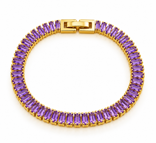 Brățară aurie tennis  Glitterati Murmur cu pietre cubic zirconia mov