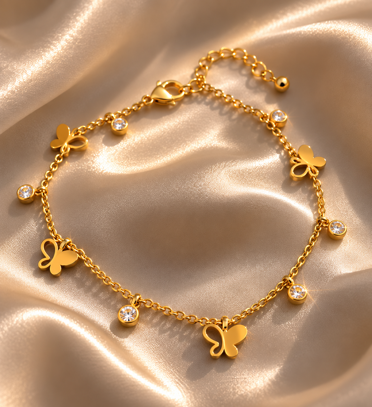 Brățară de picior placată cu aur de 18k Glitterati Papillon