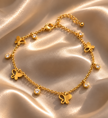 Brățară de picior placată cu aur de 18k Glitterati Papillon