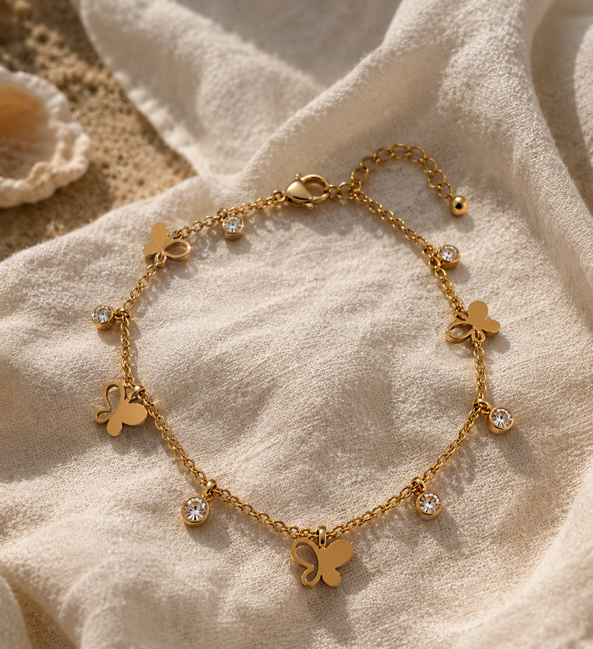 Brățară de picior placată cu aur de 18k Glitterati Papillon