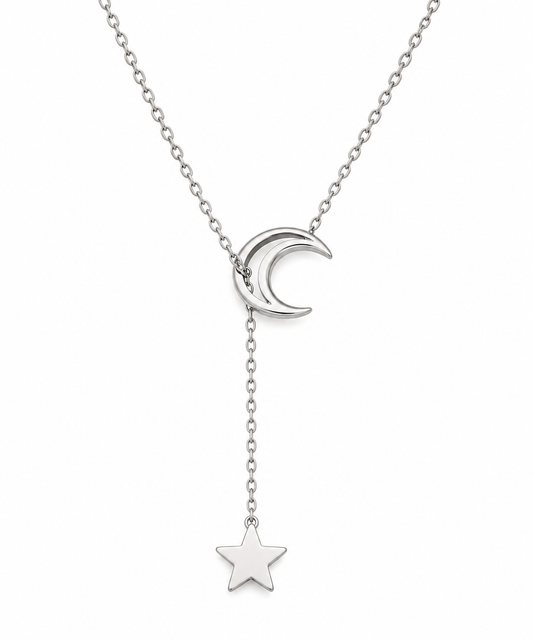 Colier Glitterati argintiu cu luna si stea