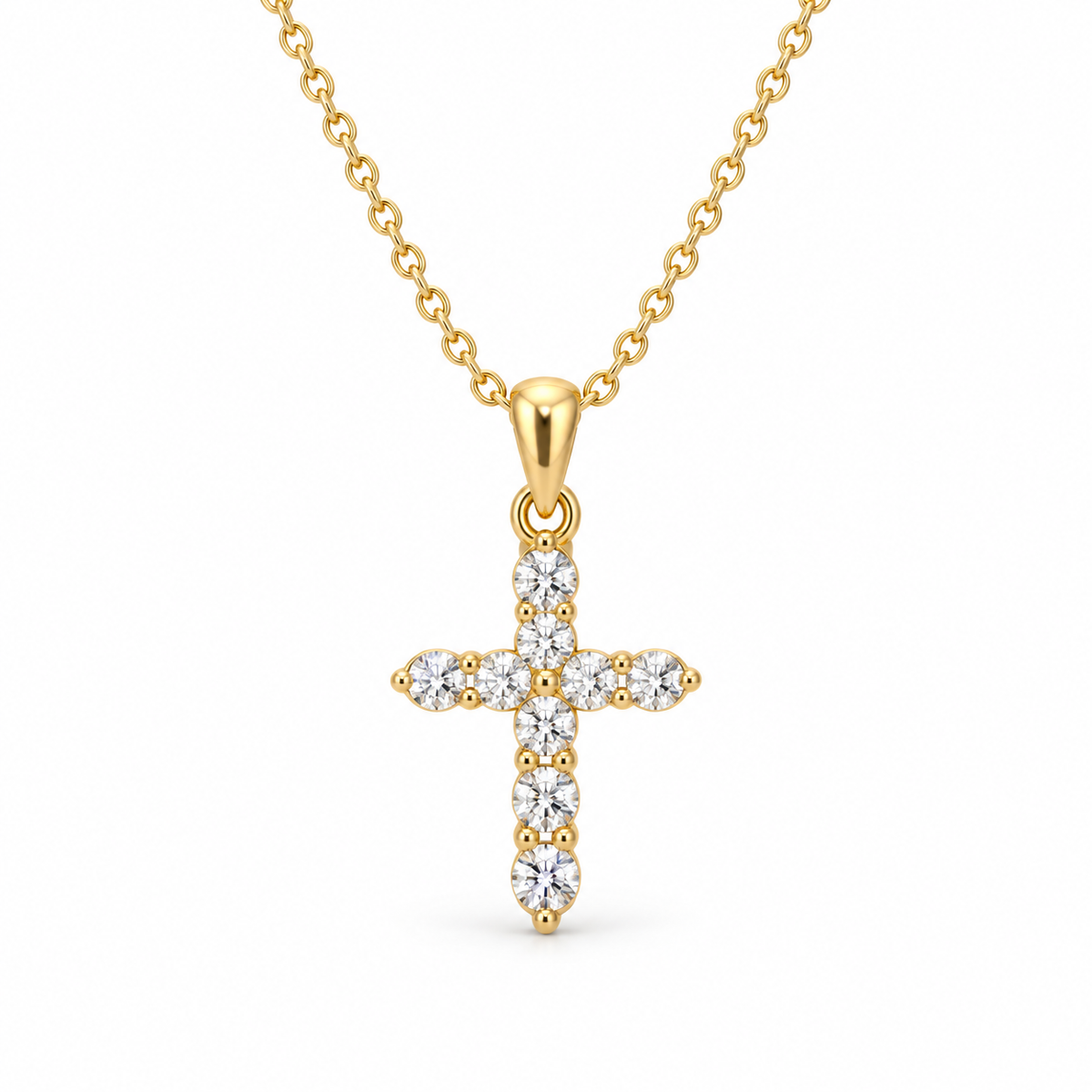 Colier cruce cu piatra transparenta, placat cu aur de 18K Glitterati