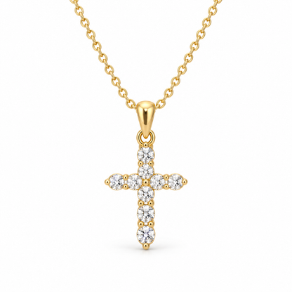 Colier cruce cu piatra transparenta, placat cu aur de 18K Glitterati