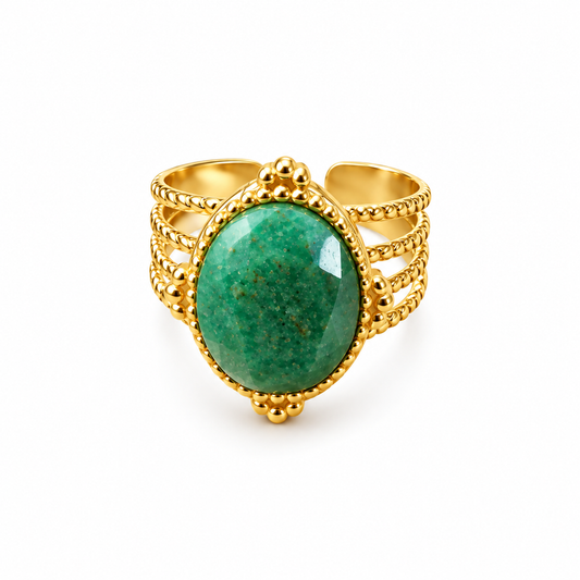 Inel Glitterati Prosperity, cu jad verde, placat cu aur de 18k