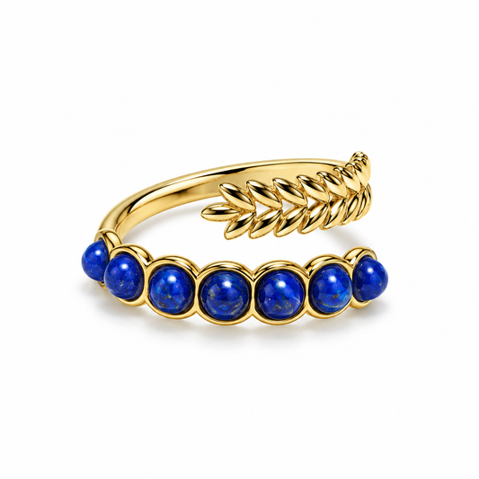 Inel Glitterati cu frunza si lapis lazuli