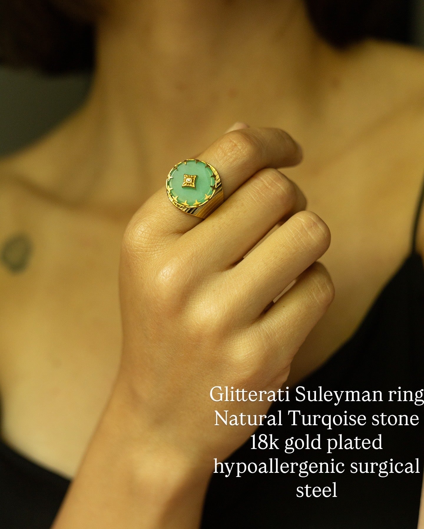 Inel cu turcoaz, placat cu aur de 18k Glitterati Suleyman