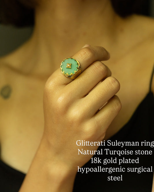 Inel cu turcoaz, placat cu aur de 18k Glitterati Suleyman