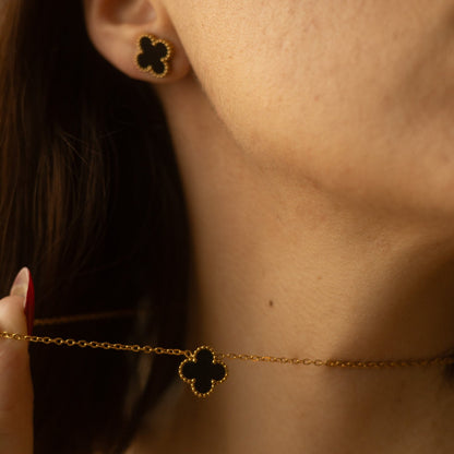 Colier placat cu aur de 18k Glitterati Clover - black