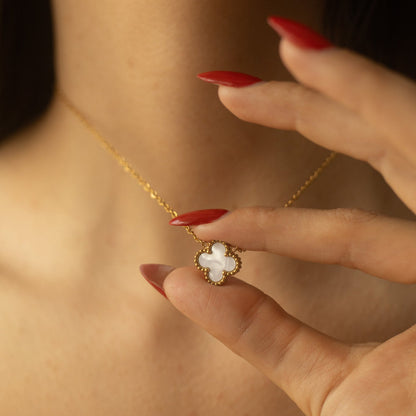 Colier placat cu aur de 18k Glitterati Clover - white
