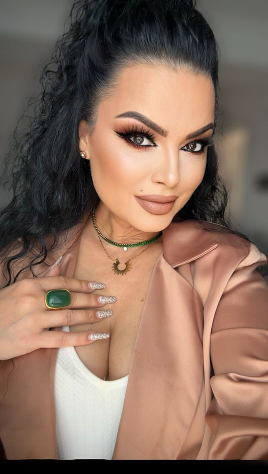 Inel Glitterati placat cu aur de 18k și piatră naturală Agată verde