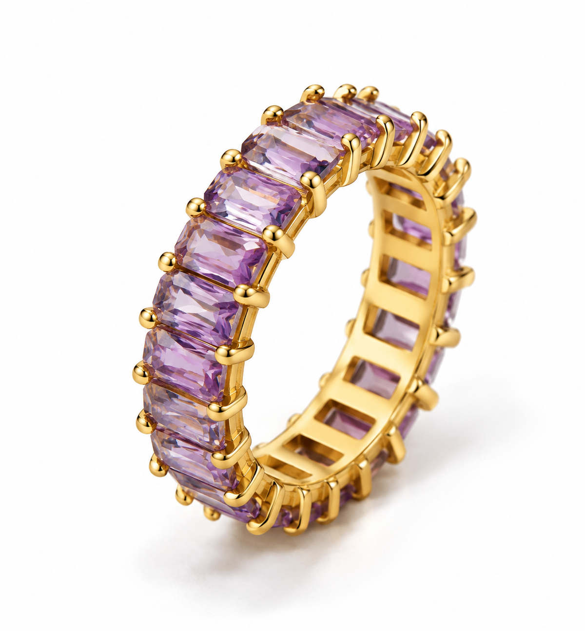 Inel tennis Glitterati Murmur lavender, placat cu aur de de 18k