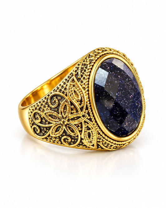 Inel Glitterati placat cu aur de 18K și piatră naturală Blue sandstone