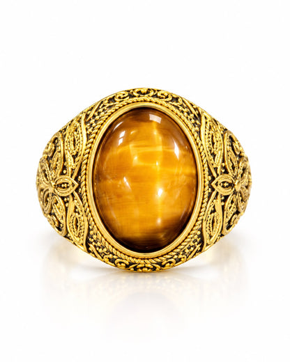 Inel Glitterati placat cu aur de 18K și piatră naturală tiger eye