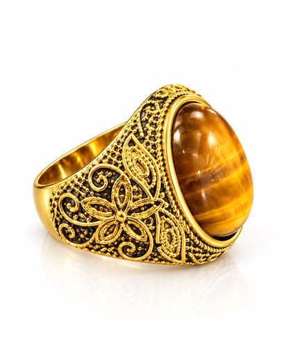Inel Glitterati placat cu aur de 18K și piatră naturală tiger eye