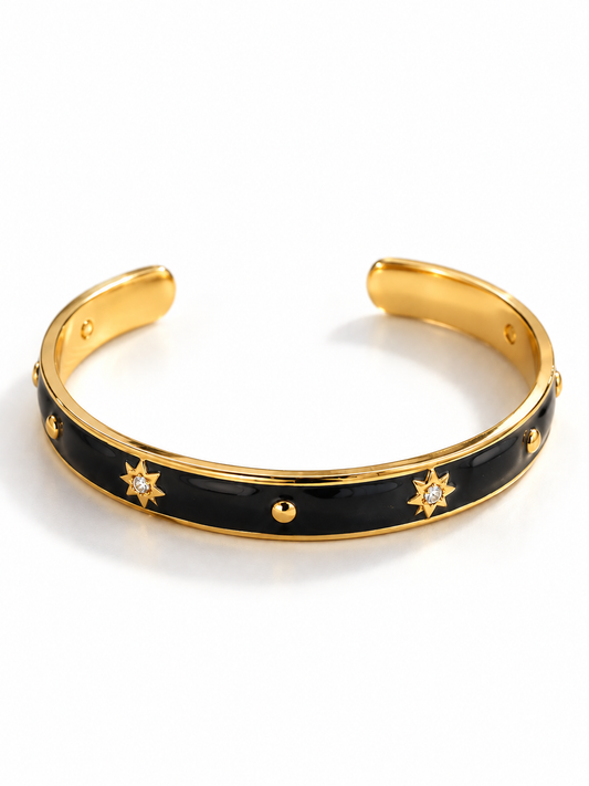Brățară aurie reglabilă placata cu aur de 18k Glitterati Black Star