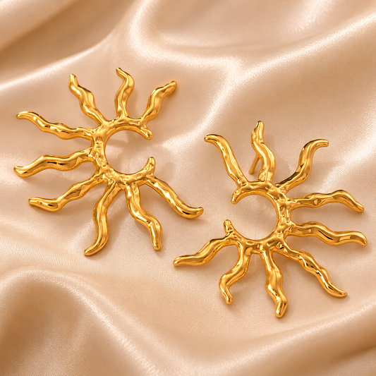 Cercei Statement Soare Premium Placati cu Aur 18K