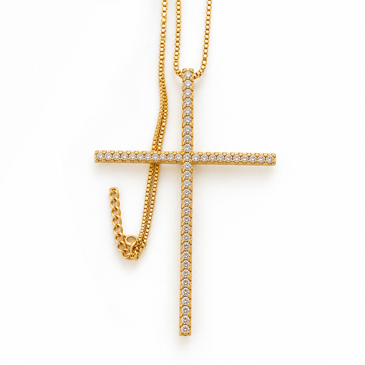 Colier cu cruce placat cu aur de 18k Glitterati Alignment - gold
